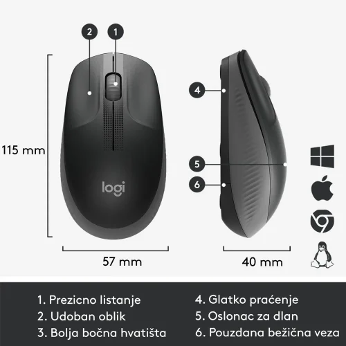 Bežični optički miš LOGITECH M190, crni