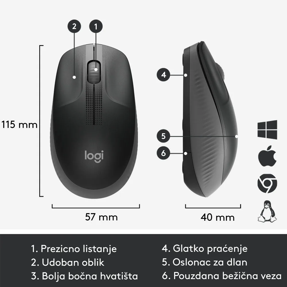Bežični optički miš LOGITECH M190, crni
