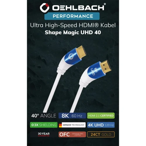 HDMI 2.1 Oehlbach SHAPE MAGIC UHD 40, bijeli 2 metra