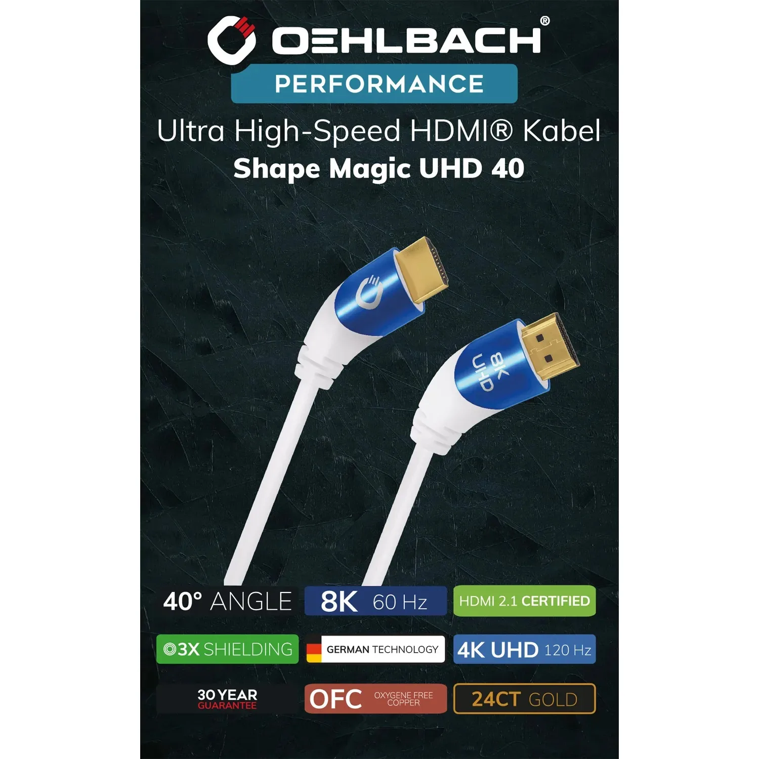 HDMI 2.1 Oehlbach SHAPE MAGIC UHD 40, bijeli 2 metra