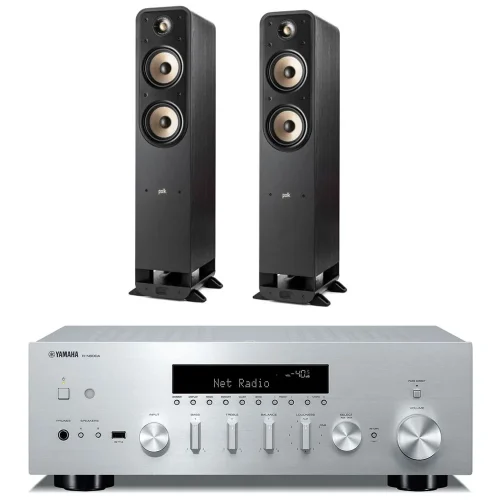 Stereo set POLK ES55 + YAMAHA R-N600 (black/silver)