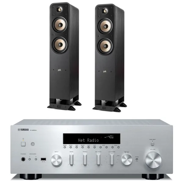 Stereo set POLK ES55 + YAMAHA R-N600 (black/silver)
